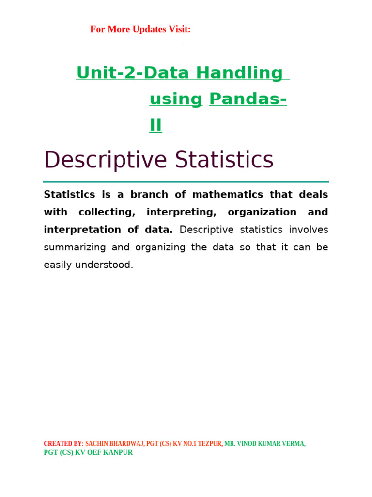 Pandas Data Handling: Descriptive Stats | PDF | Quantile | Quartile