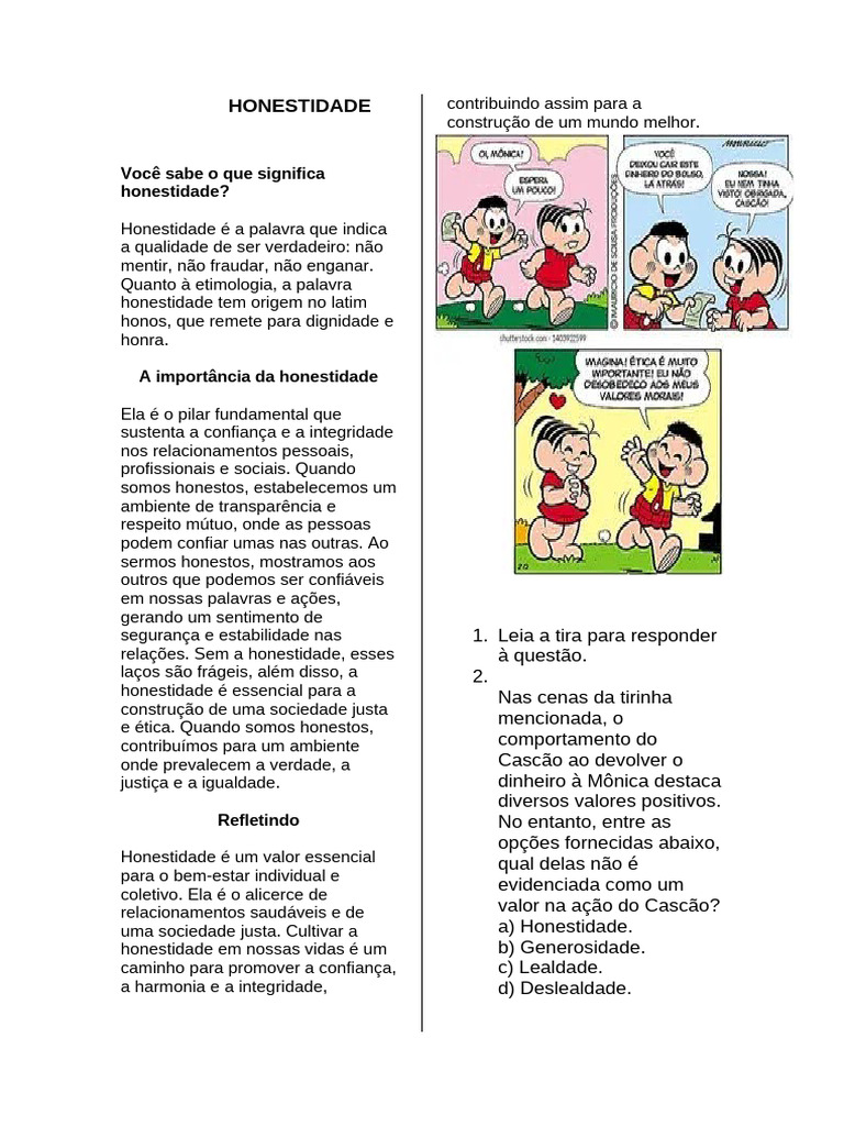 A Importância da Honestidade | PDF | Dinheiro | Valores (ética)