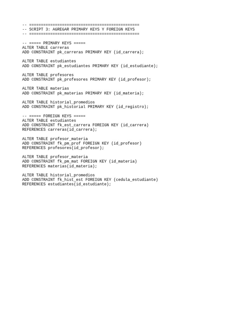Add Primary and Foreign Keys SQL Script | PDF