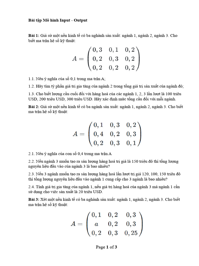 Bài Tập Mô Hình Input Output | PDF