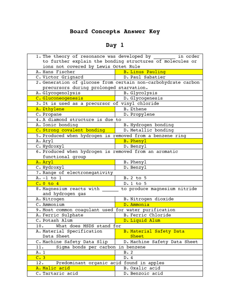 Chemistry Concepts Answer Key | PDF | Chemical Bond | Temperature