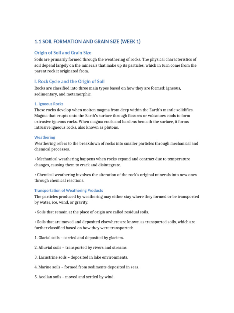 Soil Formation and Grain Size Paraphrased | PDF | Rock (Geology ...