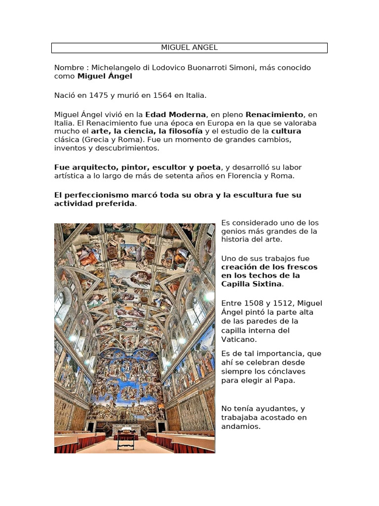 Miguel Ángel: Genio del Renacimiento | PDF | Miguel Ángel | Escultura