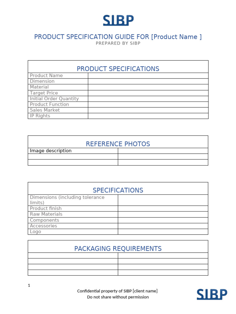 Sibp Product+Specification+ +template | PDF