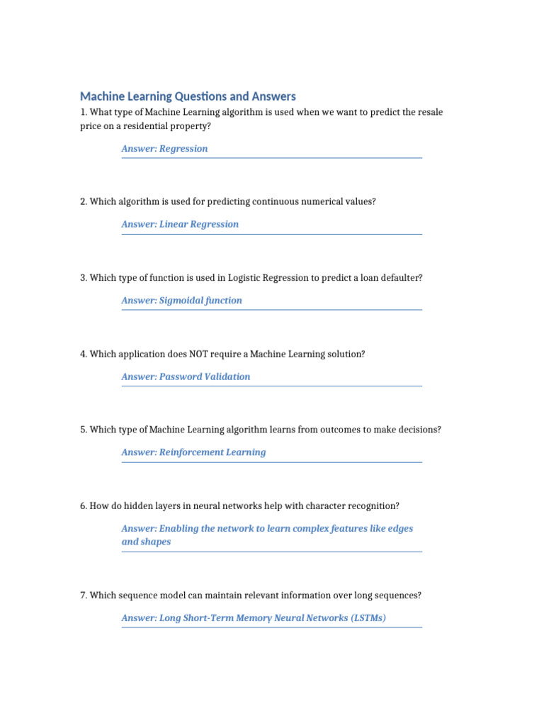 ML Questions Answers All v3 | PDF | Machine Learning | Artificial ...