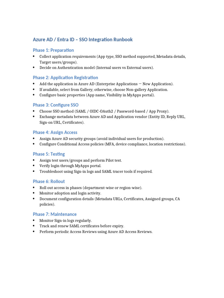 Azure AD SSO Integration Runbook Guide | PDF