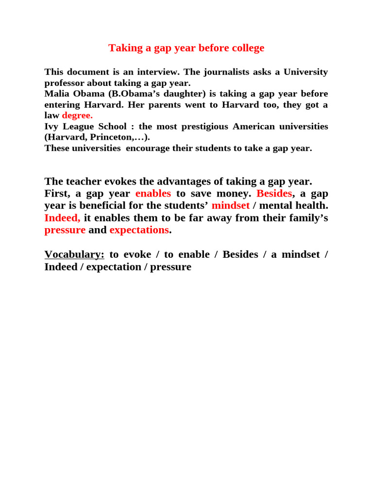 Taking A Gap Year Before College 1STI2D 2 | PDF