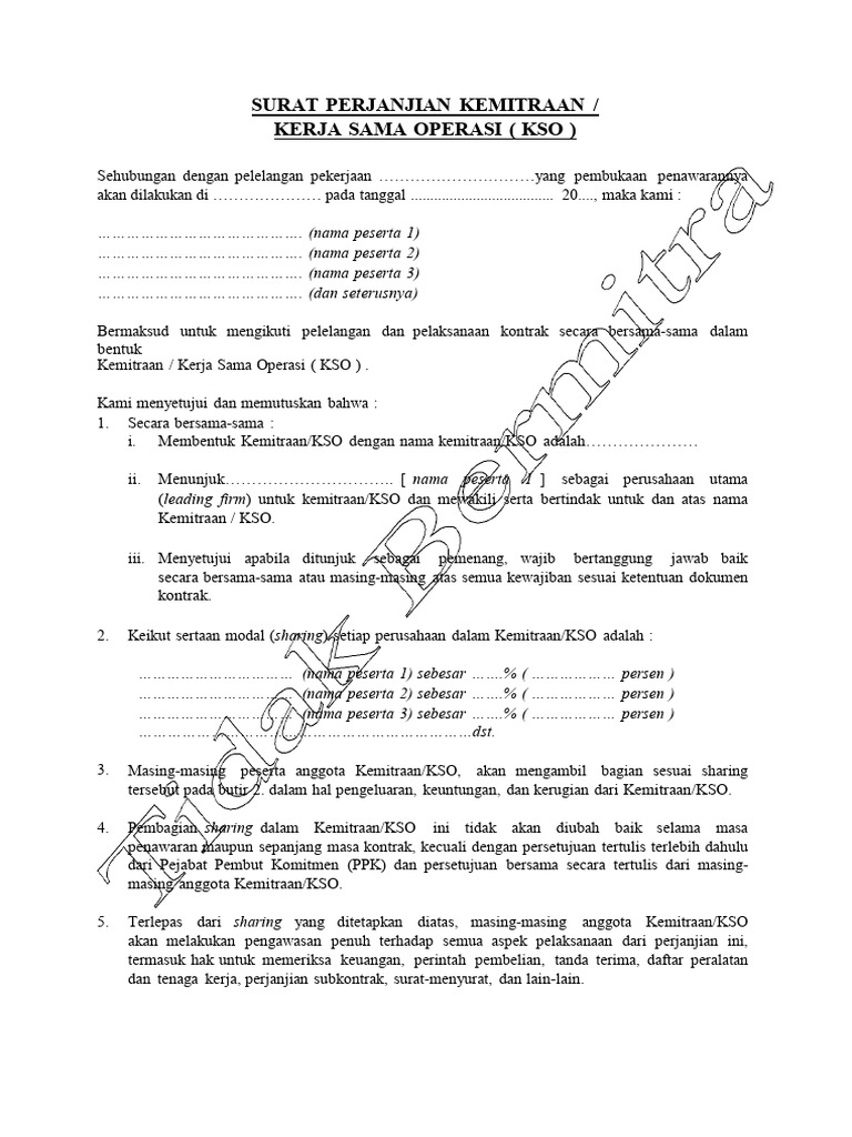 Surat Perjanjian KSO Kemitraan | PDF