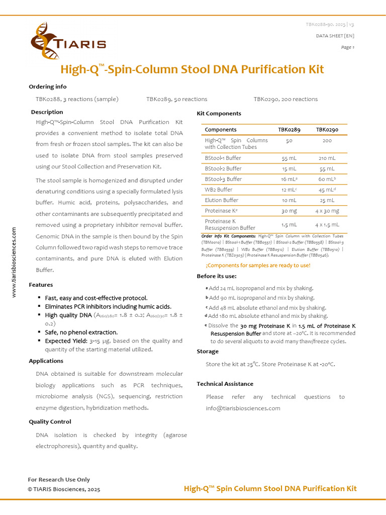 TBK0288-90 - Stool Columns gDNA Purification Kit v.3 | PDF | Protein ...