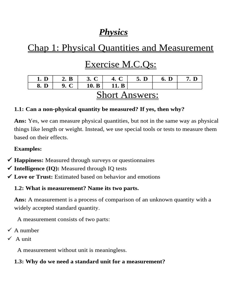 Notes of Physics New Book Class 9th Chap 1 | PDF | Measurement | Quantity