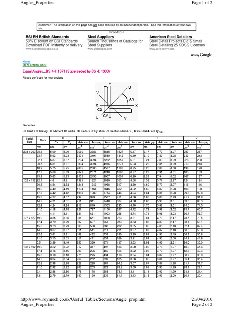 Steel Angle Properties and Specifications | PDF | Classical Mechanics ...