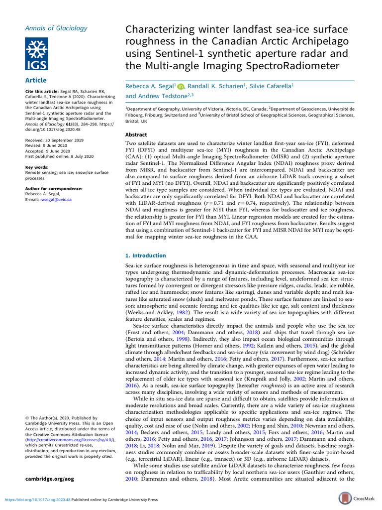 Group Work REF 4-4 - Segal 2020 | PDF | Sea Ice | Lidar