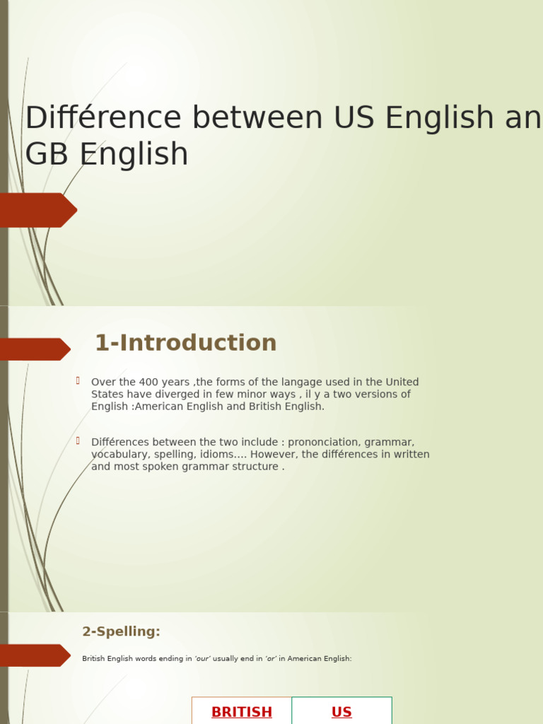 Différence Between US English and GB English | PDF | English Language ...