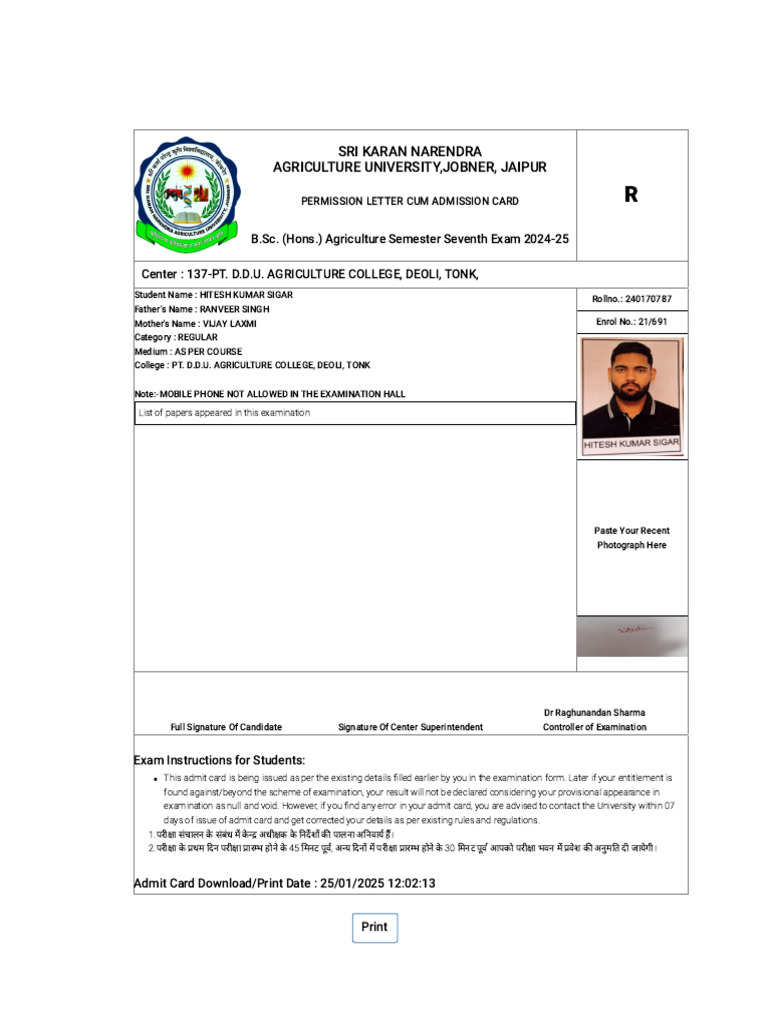 Admit Card - 240170787-Hitesh Kumar Sigar | PDF | Qualifications ...