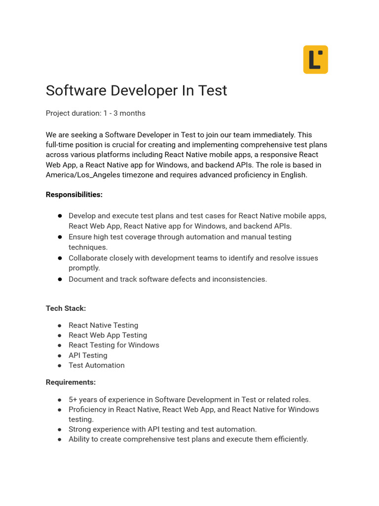 SMB - Software Developer in Test | PDF