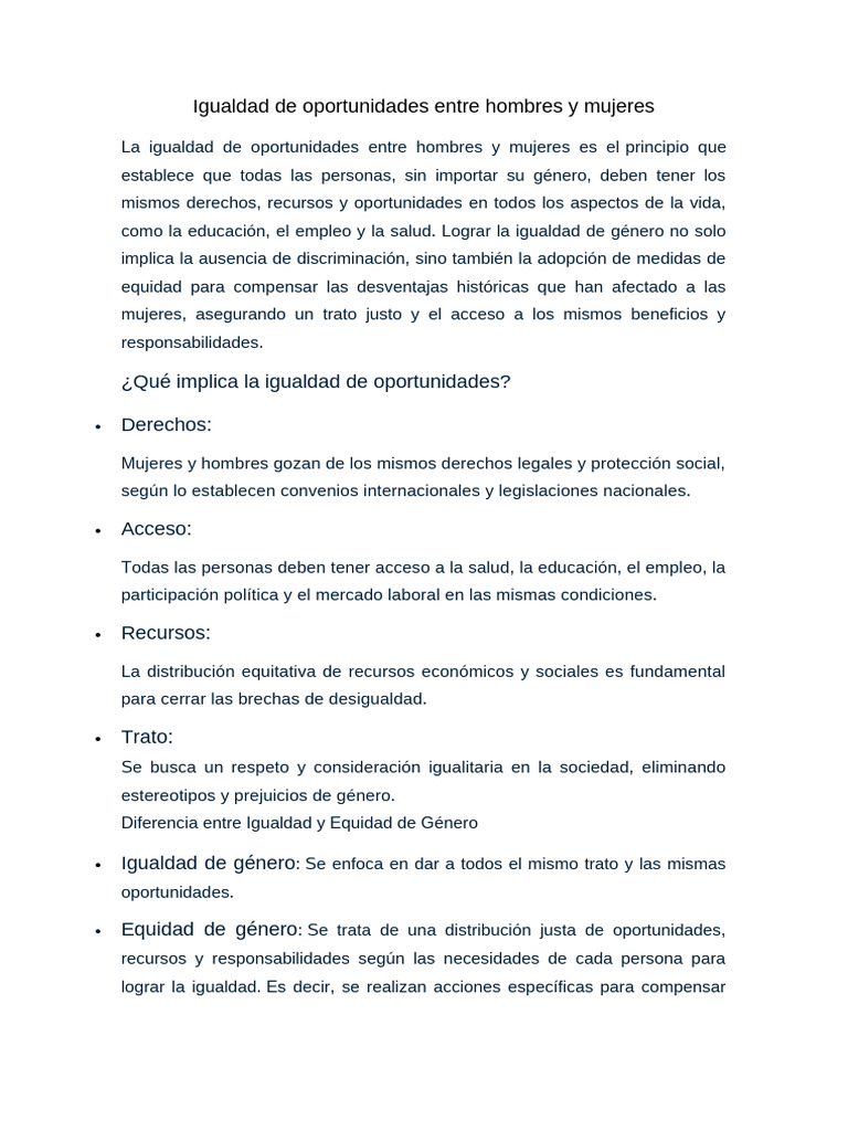 Igualdad de Oportunidades de Género | PDF | Estudios de género ...