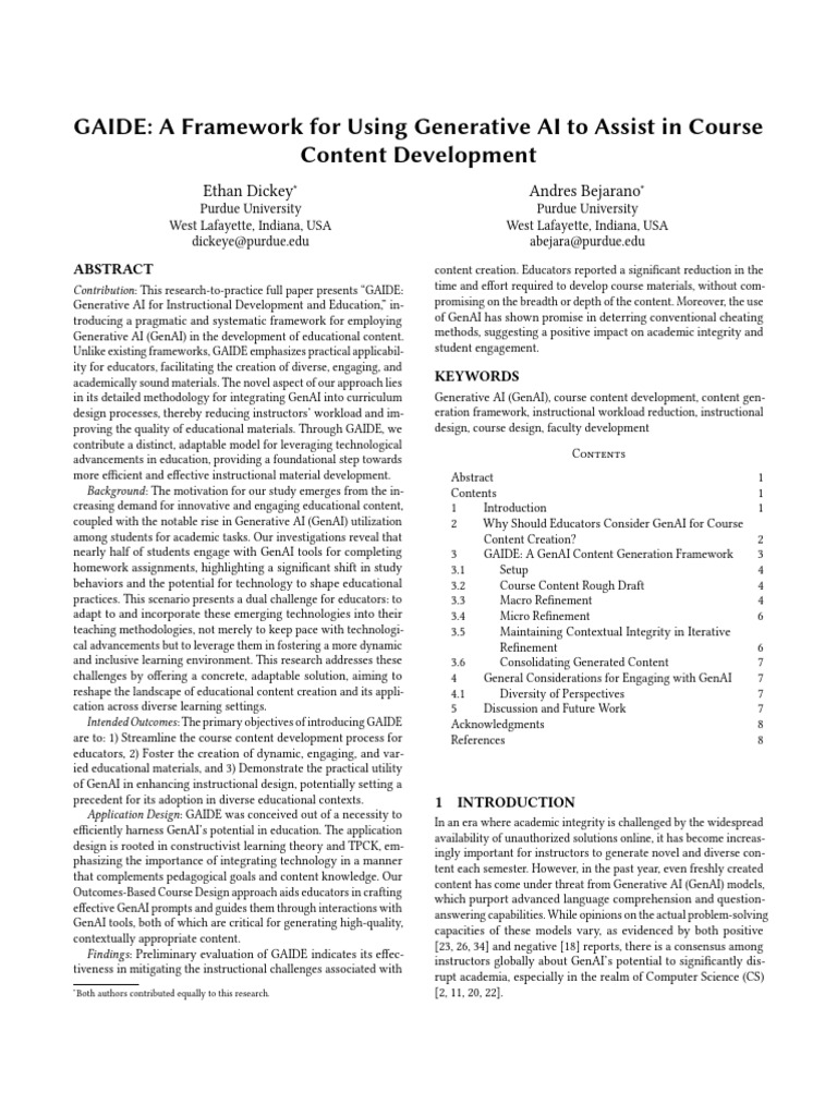 GAIDE: A Framework For Using Generative AI To Assist in Course Content ...