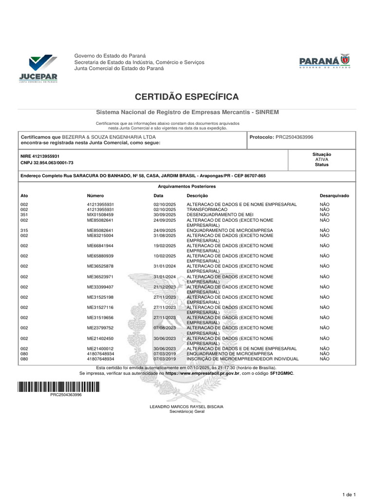 Certidão Específica Da Junta Comercial Pdf
