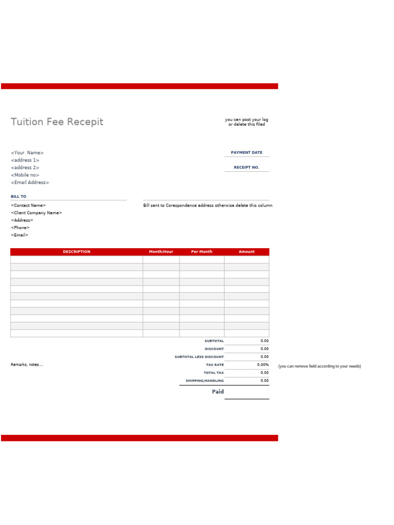 Tuition Fee Receipt Sample | PDF