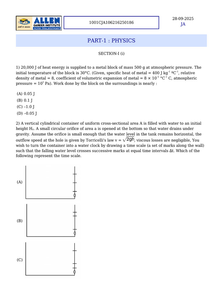 Physics and Chemistry Problem Set | PDF | Gases | Heat
