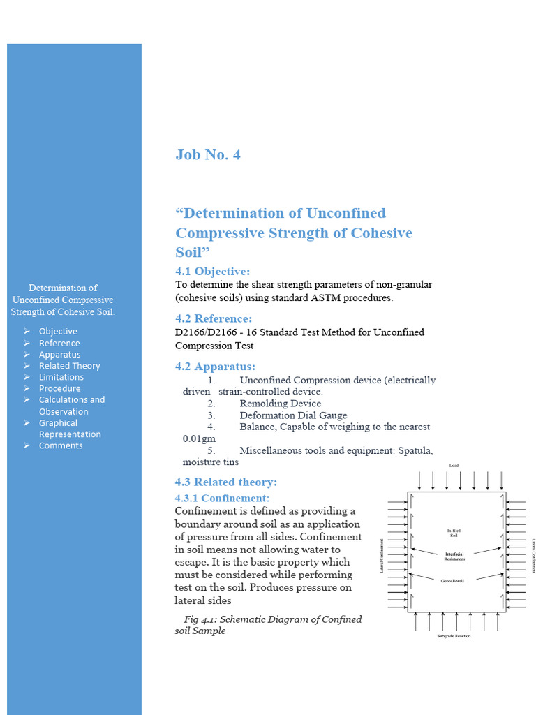 Unconfined Compression Test for Cohesive Soil | PDF | Strength Of ...