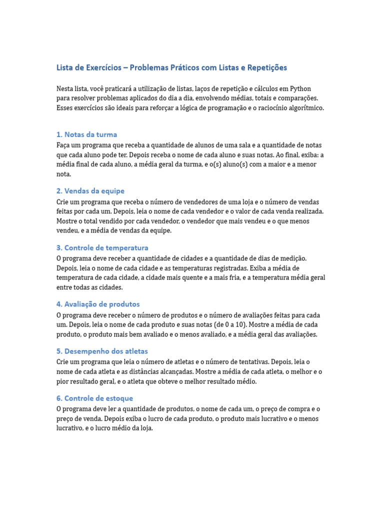 Exercícios Práticos de Python com Listas | PDF | Temperatura