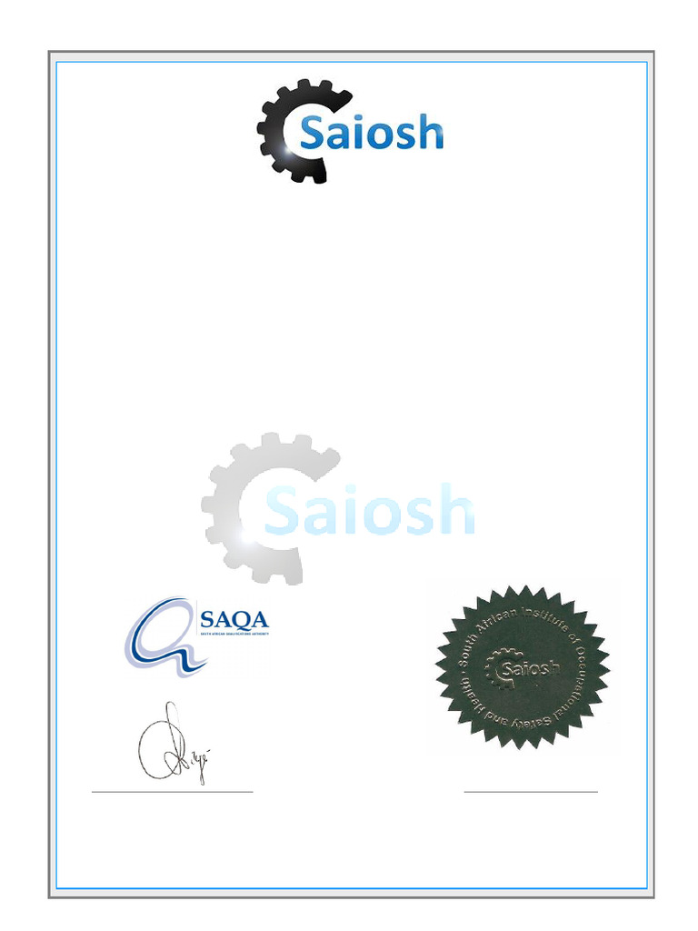 Saiosh Certificate for OHS Management | PDF