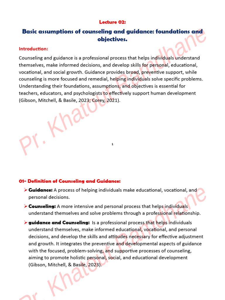 Basic Assumptions of Guidance and Counseling | PDF | Counseling ...