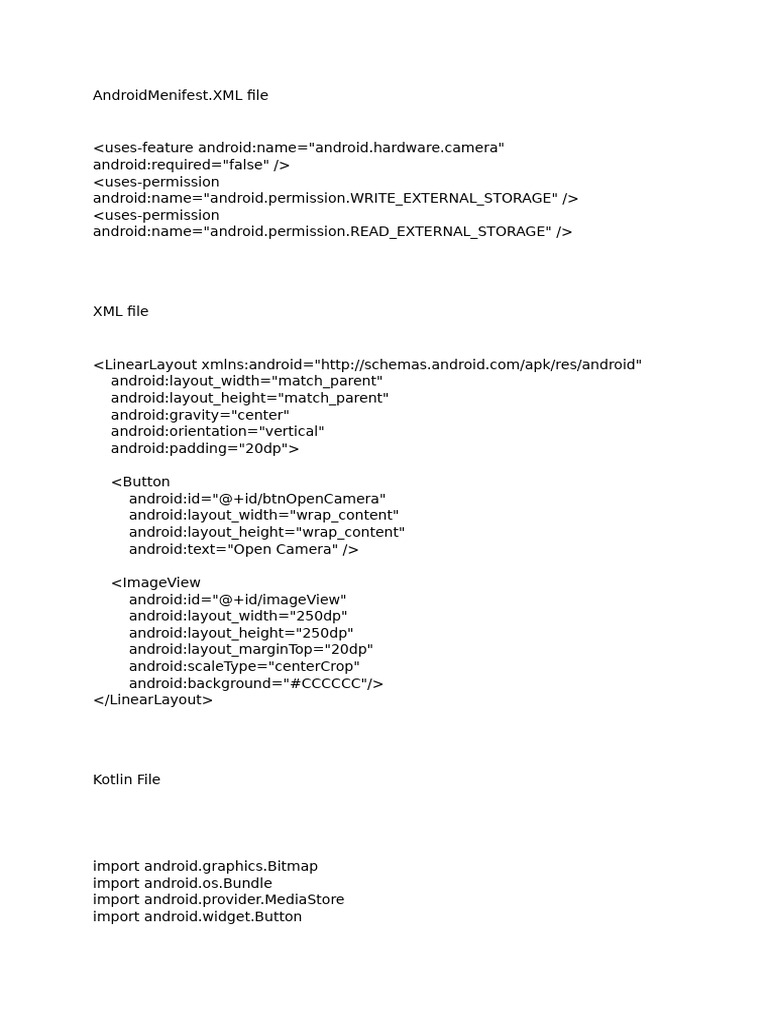 Android Camera App XML and Kotlin Code | PDF