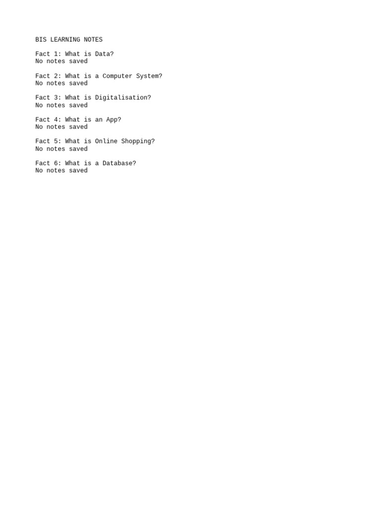 BIS Learning Notes Overview | PDF