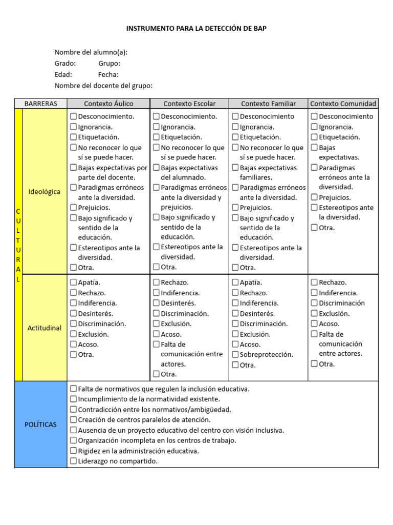 Instrumento para La Detección de Bap | PDF | Enseñando | Plan de estudios