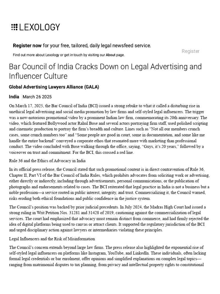 India BCI's Ban on Legal Advertising | PDF | Supreme Court Of The ...