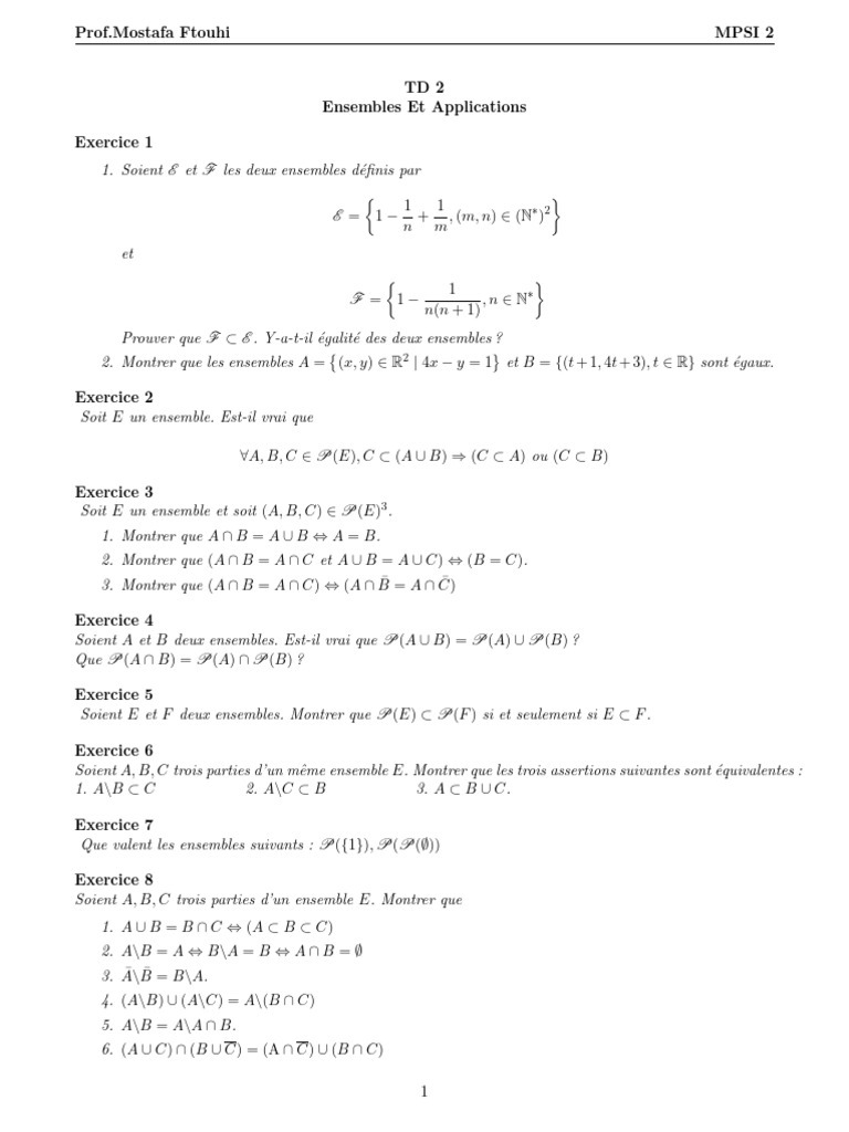 Exercices sur les ensembles et fonctions | PDF | Inclusion ...