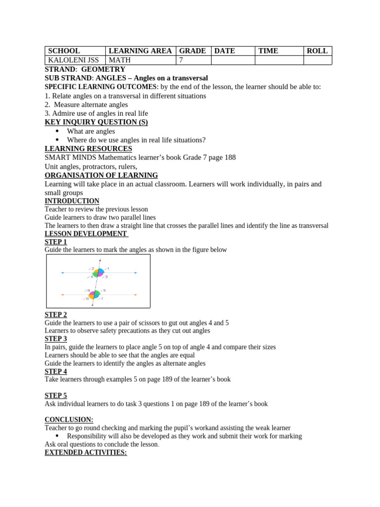 Grade 7 Geometry: Angles Lessons | PDF | Rectangle | Triangle