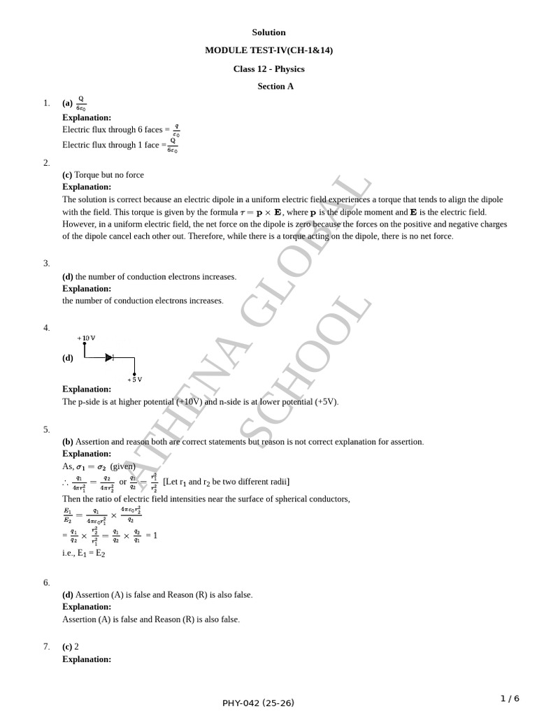 Sol Module Test-IV (Ch-1&14) | PDF | P–N Junction | Physical Sciences
