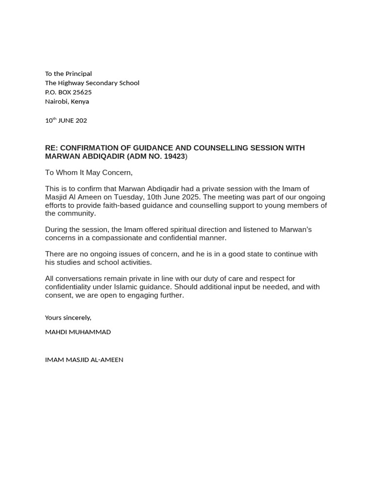 Confirmation of Counseling Session | PDF