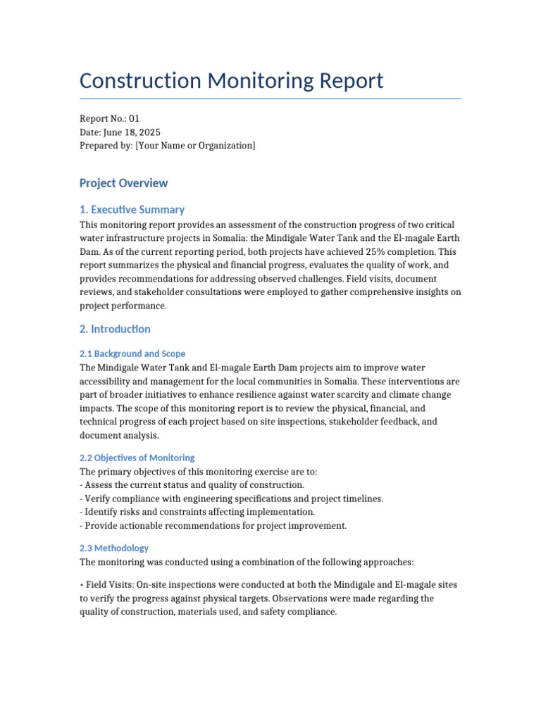 Somalia Water Projects Monitoring Report | PDF