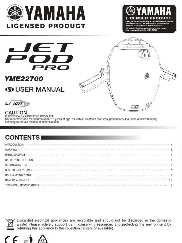 Yamaha JET POD PRO Seascooter Manual | PDF | Underwater Diving | Receipt