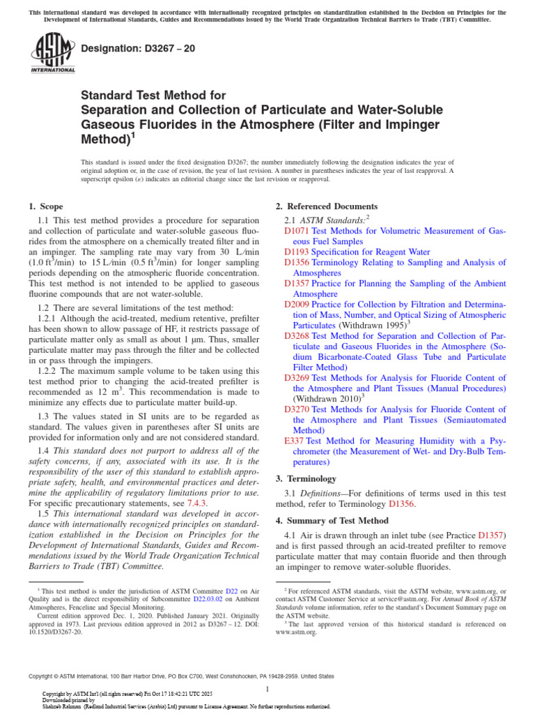Fluoride Collection Test Method D3267 | PDF | Acid | Sodium Hydroxide