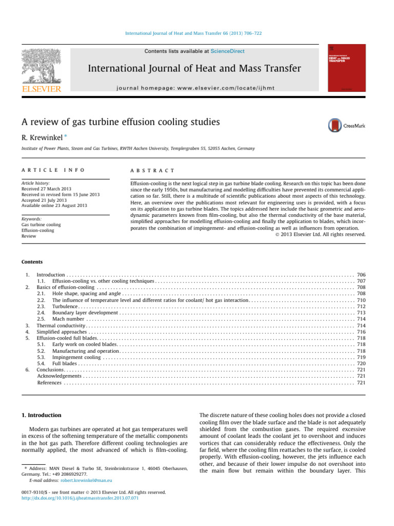 Gas Turbine Effusion Cooling Review | PDF | Boundary Layer | Gases