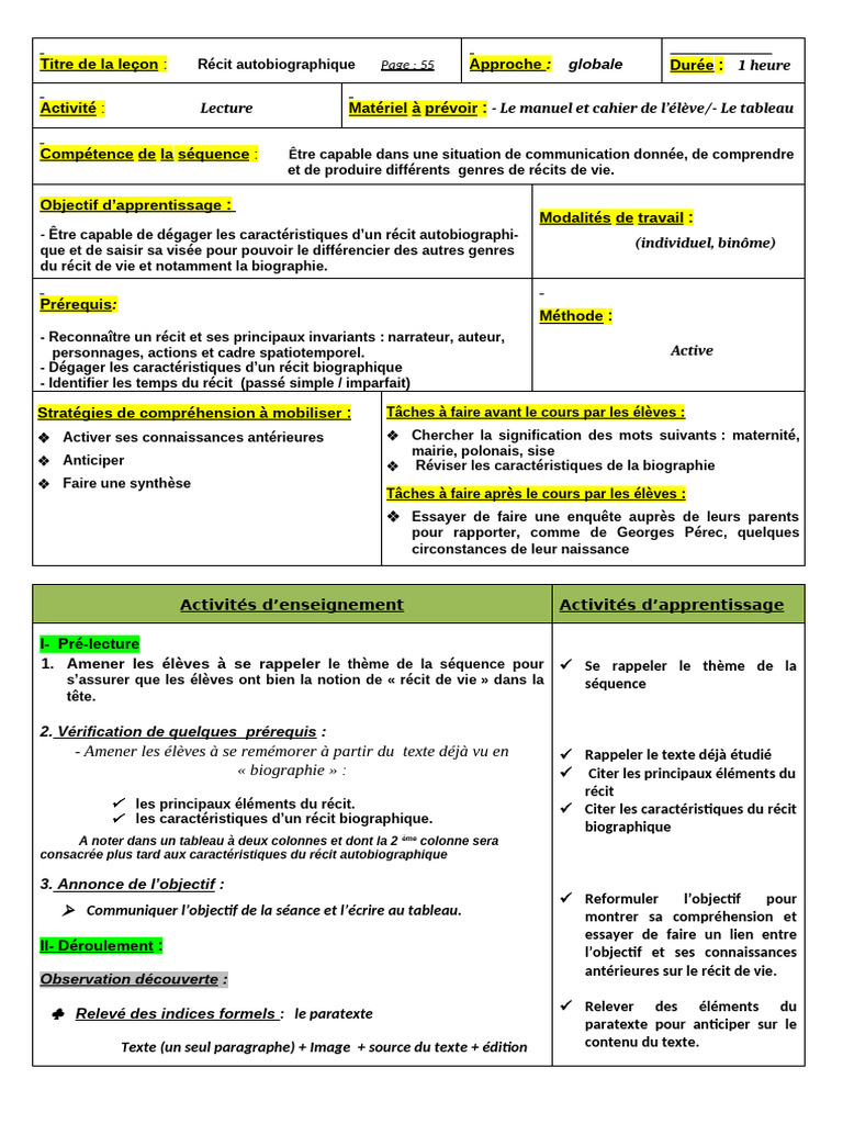 Récit autobiographique : objectifs et méthodes | PDF | Autobiographies