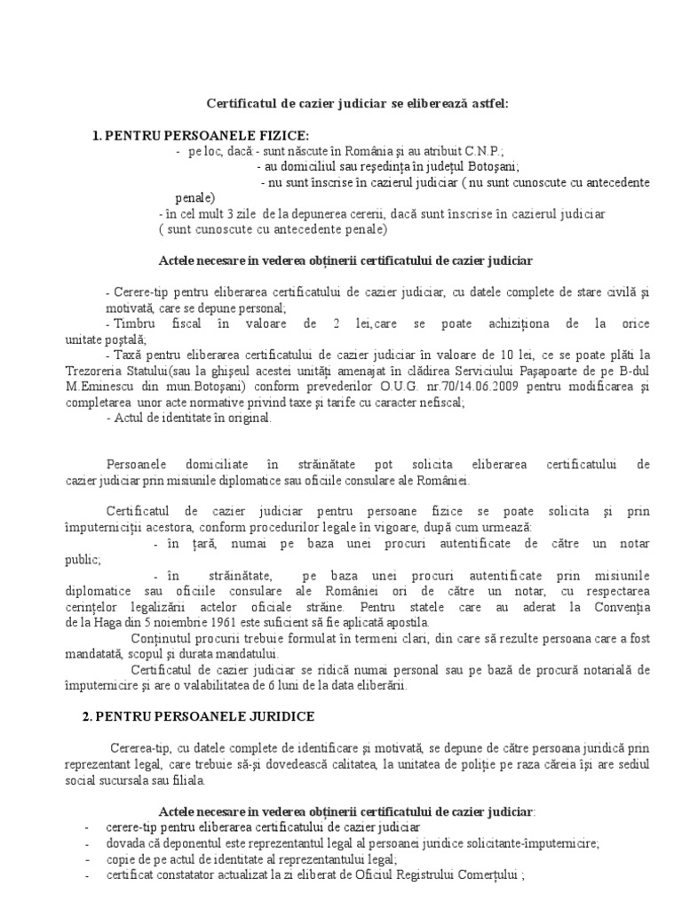 Certificatul De Cazier Judiciar Se Elibereaza