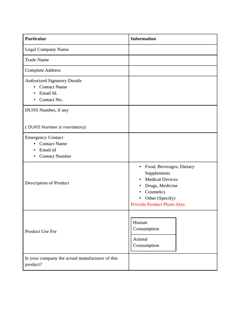Product Information Submission Form | PDF