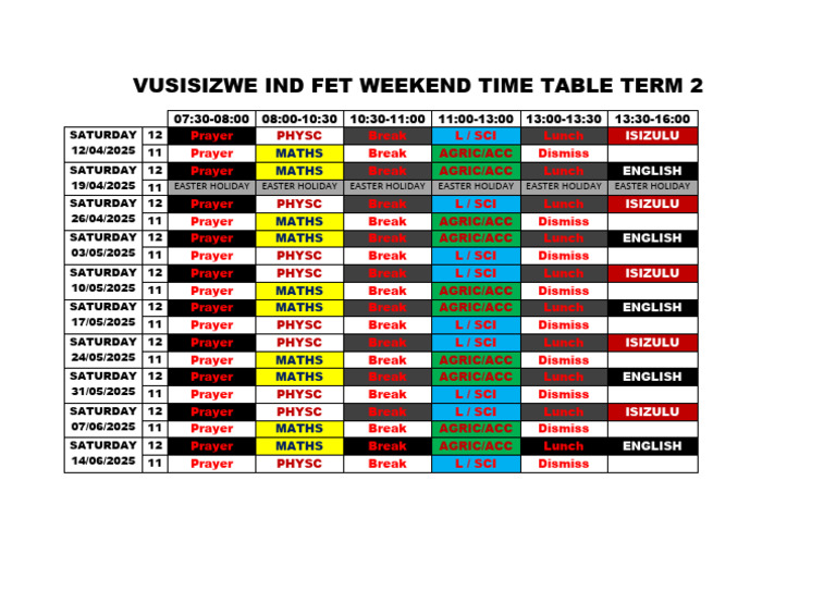 Vusisizwe Ind FET Term 2 Timetable | PDF