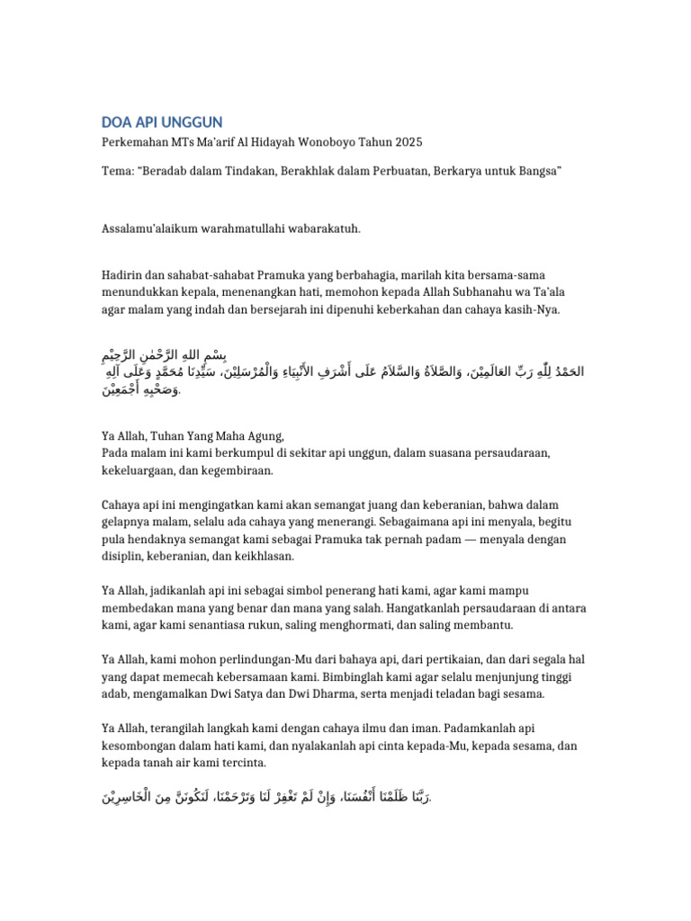 Doa Api Unggun Pramuka 2025 | PDF