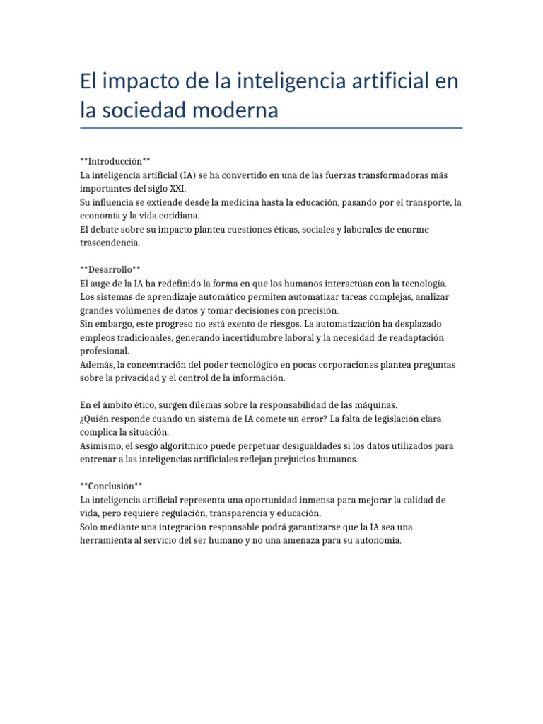 Impacto de la IA en la sociedad actual | PDF