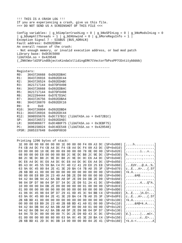 GTASA Crash Log Analysis Report | PDF | Computer Architecture ...
