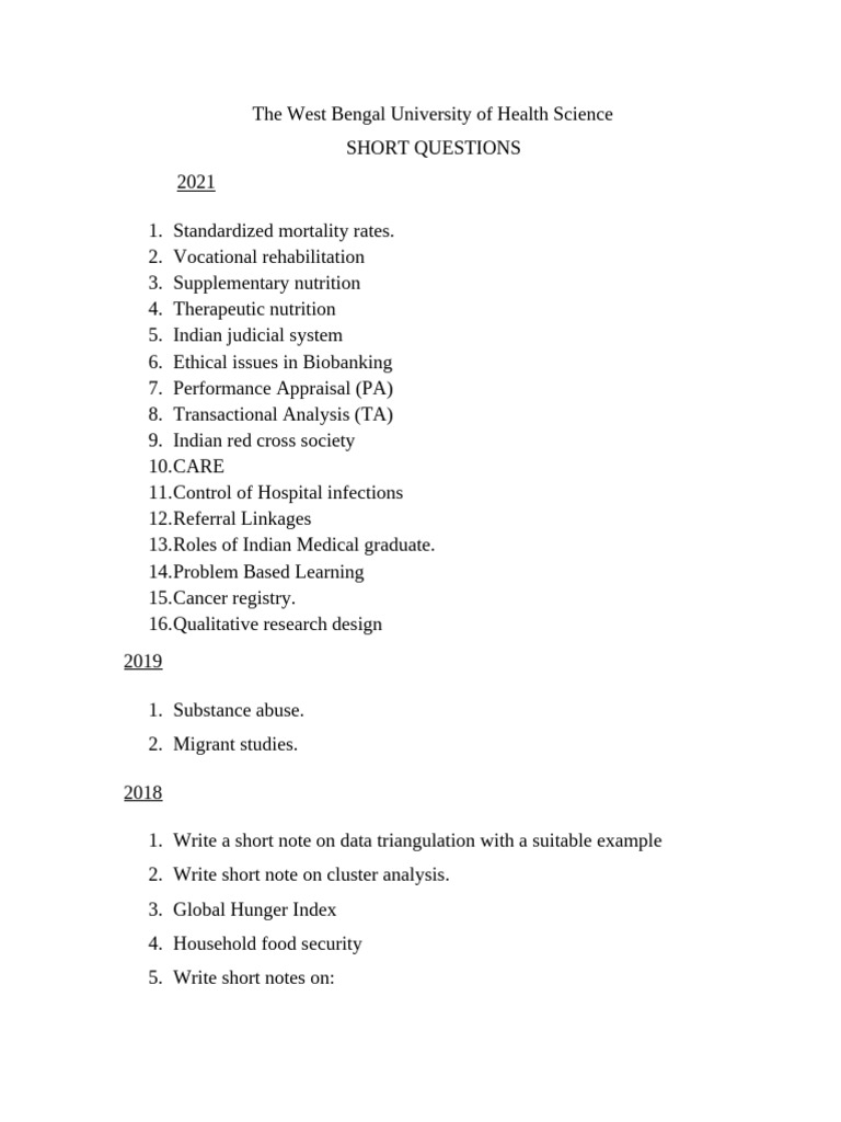 Health Science Short Questions Overview | PDF | Epidemiology | Public ...