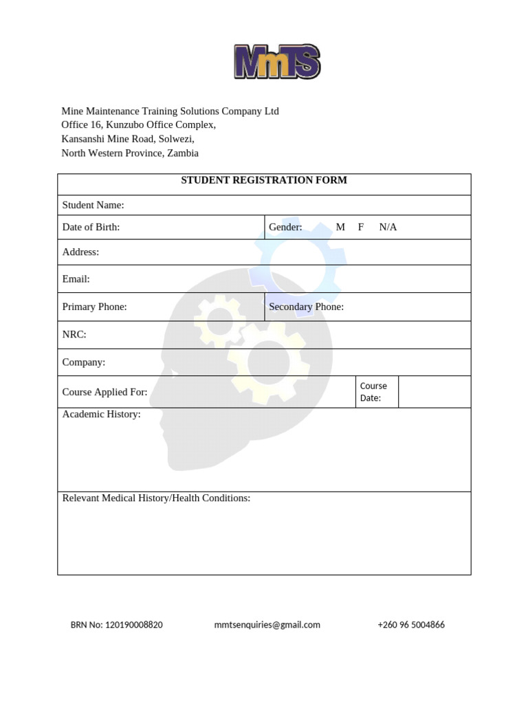 Mine Maintenance Training Registration Form | PDF