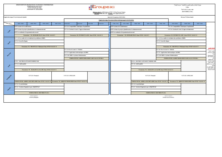 Emploi du temps TS Gestion Qualité 2025-2026 | PDF | Informatique ...